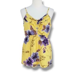 Honolua Wahine Women’s Yellow & Purple Floral Rayon Tank Top – Size Large